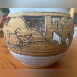 Southwestern Ceramic Pottery/cacti & deer motif . Signed by artist